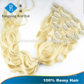 Cheap wholesale double drawn blonde long curly clip in human hair extension